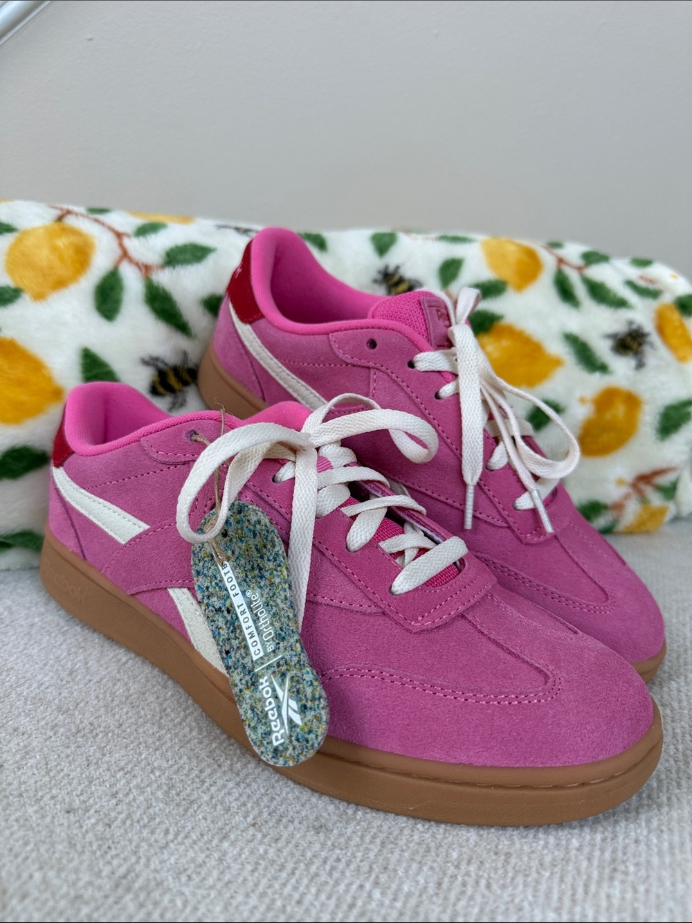 Reebok Women’s Pink Suede Low-Top Sneakers with Gum Sole,